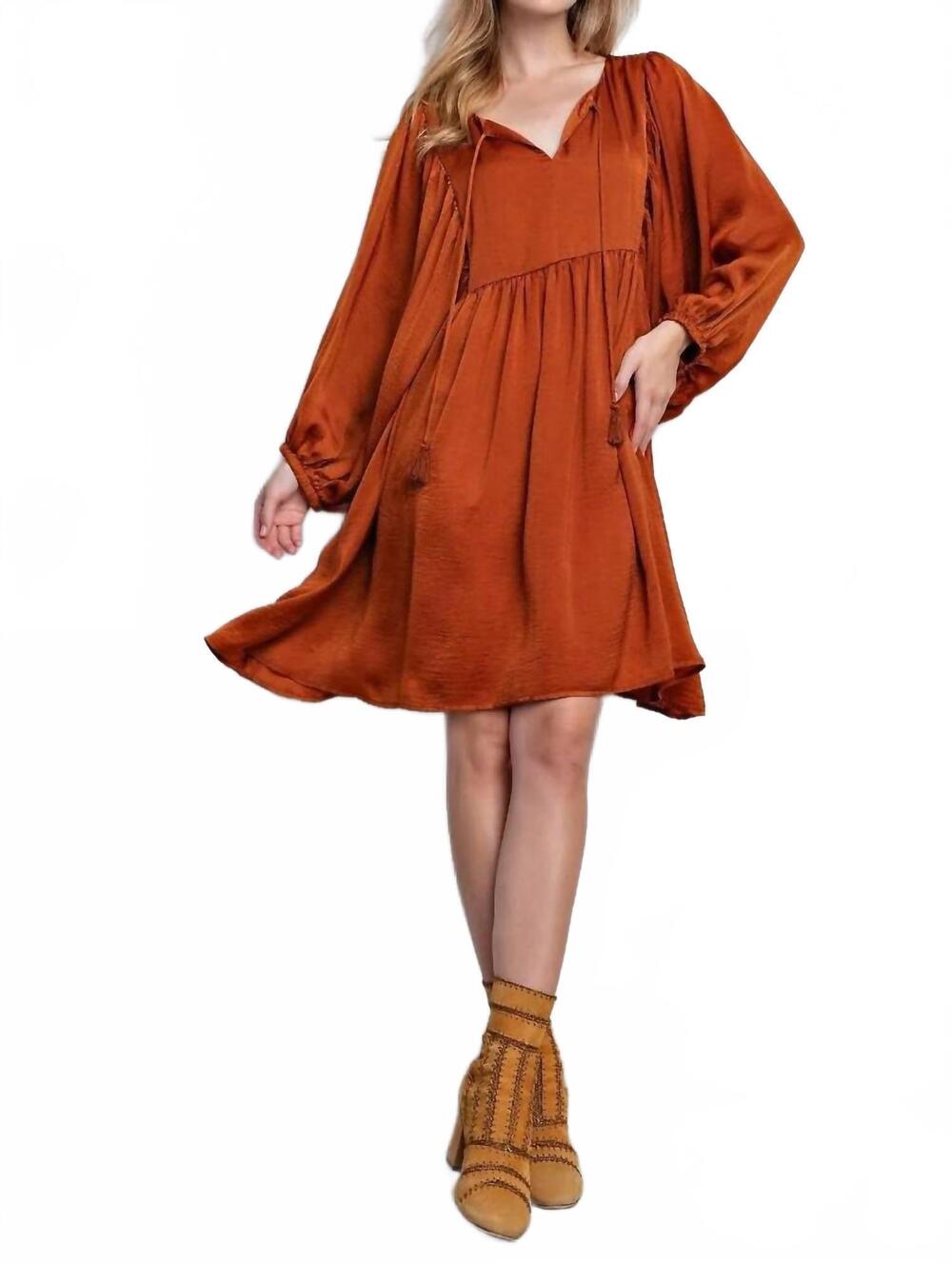 NEW EASEL satin babydoll dress in caramel